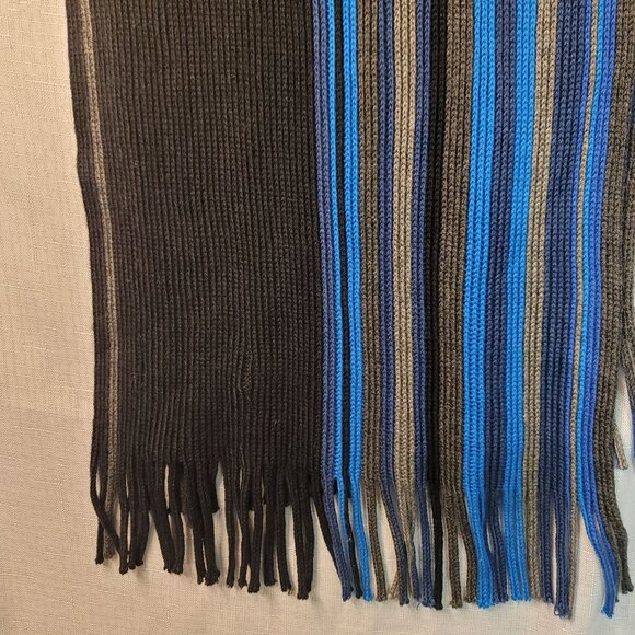Apt. 9 Unisex Fringed Scarf Black Blue Stripes 12x64 - Picture 2 of 4
